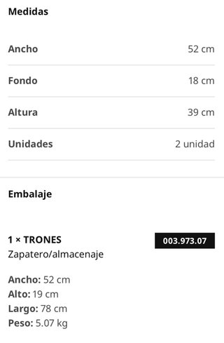 TRONES IKEA ZAPATERO ALMACENAJE 52x18x39 - PAREJA