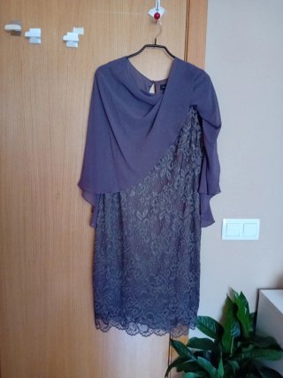 Vestido fiesta marron encaje y gasa