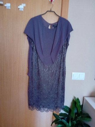 Vestido fiesta marron encaje y gasa