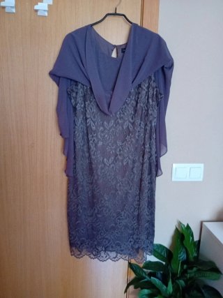 Vestido fiesta marron encaje y gasa