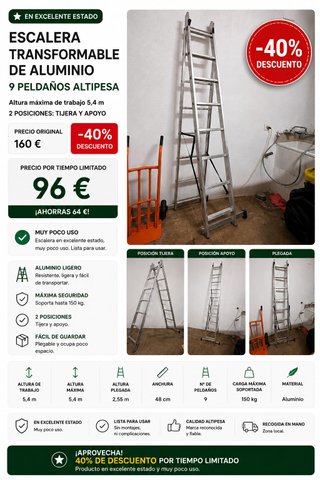 Escalera Aluminio Transformable 9 Peldaños