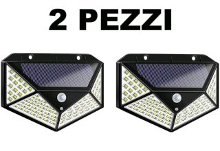 2 Faretti Energia Solare 100 Led Sensore Movimento