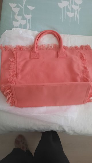 Bolsa de playa Ibiza rosa con flecos