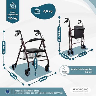 Andador para mayores con asiento y cesta