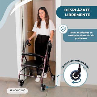 Andador para mayores con asiento y cesta