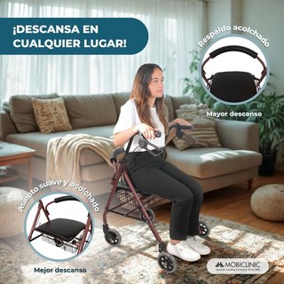 Andador para mayores con asiento y cesta