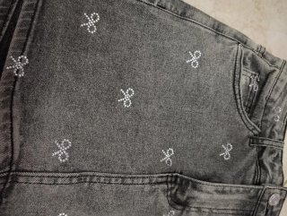 Gonna shorts jeans grigia con strass
