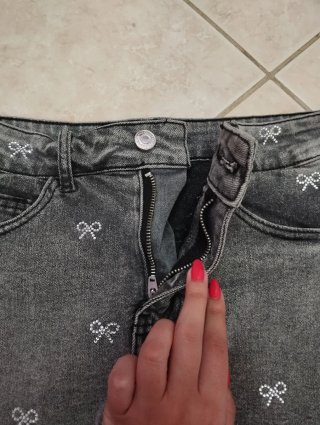 Gonna shorts jeans grigia con strass