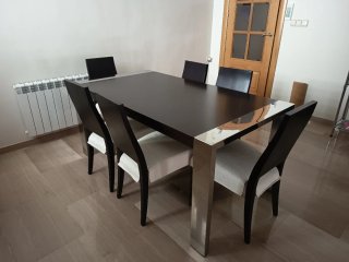 Mesa comedor extensible madera y acero