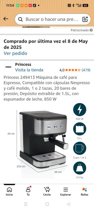 Cafetera Princess 249413 Nespresso