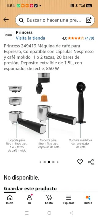 Cafetera Princess 249413 Nespresso