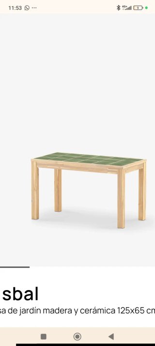 Mesa exterior cerámica verde y madera