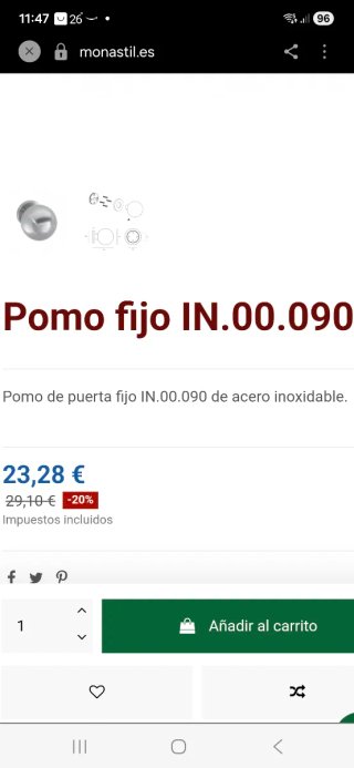 Pomo Puerta Fijo JNF Acero Inoxidable 4 unidades