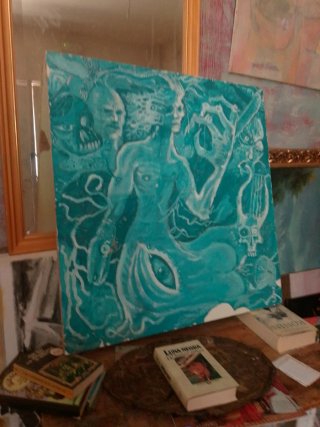 Cuadro Surrealista Teal y Blanco