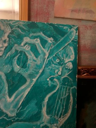 Cuadro Surrealista Teal y Blanco