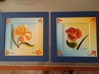 Cuadros pintado a mano flor naranja