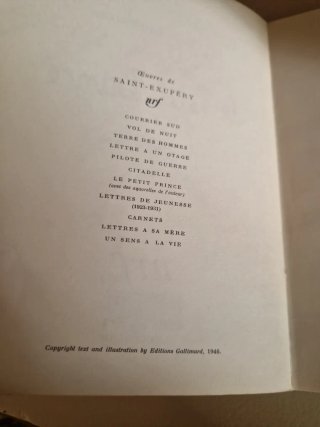 Libro en francés. Le Petit Prince. Editado en 1946