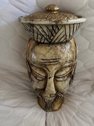 Jarrón Chino Antiguo Tapa Policromado Piedra