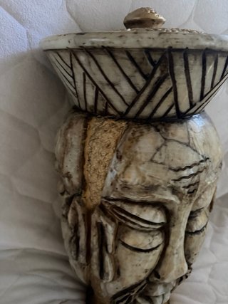 Jarrón Chino Antiguo Tapa Policromado Piedra