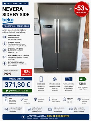 Nevera Beko Side by Side Gris