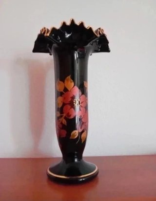 Jarron vaso Bohemia Glass Nero con Fiori Dorati