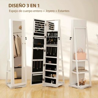 Espejo joyero giratorio 360° 38x38x160cm blanco