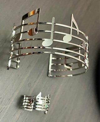 Pulsera y Anillo Partitura Musical Plateada