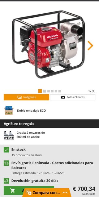 Motobomba Honda WB30XT