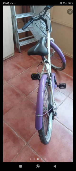 Bicicleta urbana morada con cesta mujer