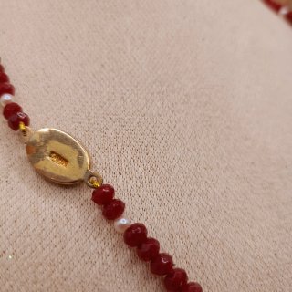Collana granatino e perle naturali gancio argento