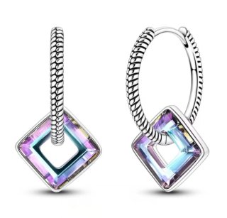 Pendientes Aro Plata con Colgante Cuadrado
