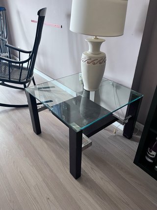Mesa de centro cristal y madera wengué