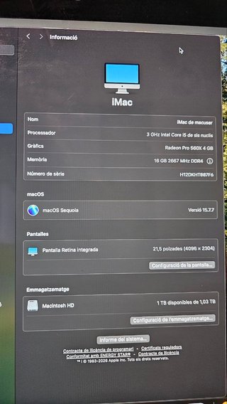 iMac 21,5 4K 2019 16GB RAM i5 6 núcleos