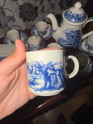 Juego de té/café azul y blanco