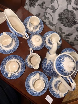Juego de té/café azul y blanco