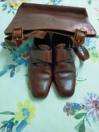 Conjunto bolso y zapatos marrones de piel