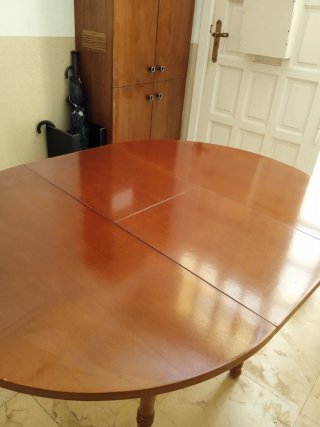 Mesa redonda extensible madera 125cm con cristal