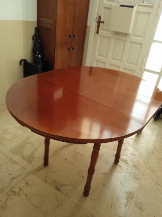 Mesa redonda extensible madera 125cm con cristal