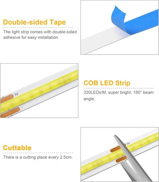Tira LED COB USB 5V con Mando