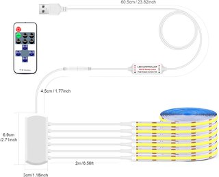 Tira LED COB USB 5V con Mando