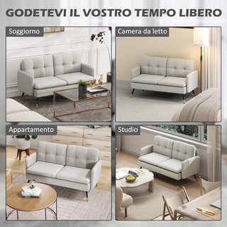 Divano 2 Posti Tessuto Effetto Lino Beige