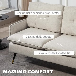 Divano 2 Posti Tessuto Effetto Lino Beige