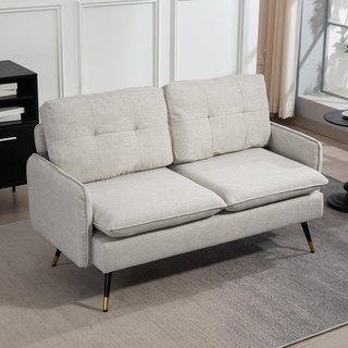 Divano 2 Posti Tessuto Effetto Lino Beige