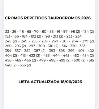Cromos Taurocromos 2026 Repetidos