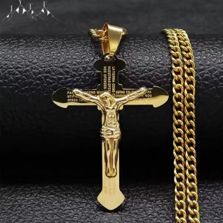 Cadena y crucifijo chapado en oro