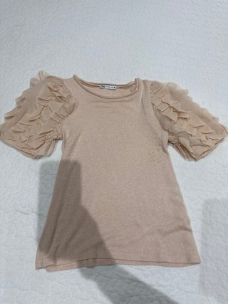 Blusa Zara manga abullonada beige