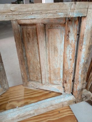 Ventana antigua madera maciza 2 hojas 85x58cm