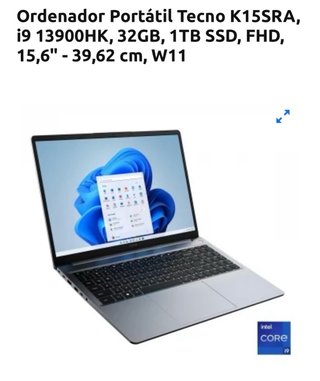 Portátil Tecno K15SRA i9 32GB 1TB SSD FHD