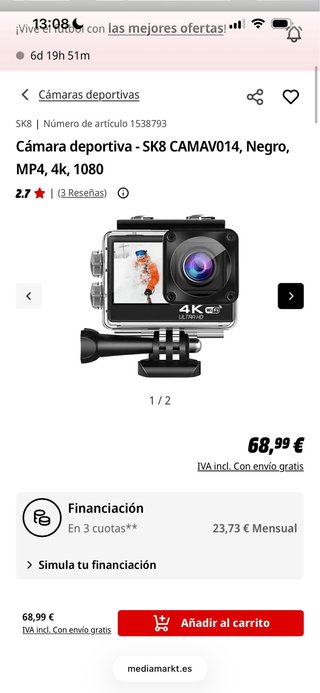 Cámara Deportiva SK8, estilo GOPRO.