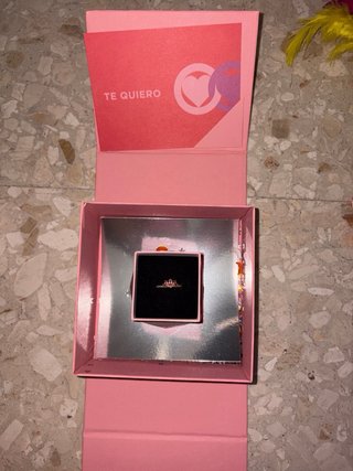 Anillo Pandora Tiara Corazón Rosa y Dorado